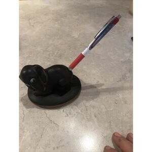 Vintage Abco Black Dog Figurine Pen Holder Chalkware Decor Alexander Backer Co